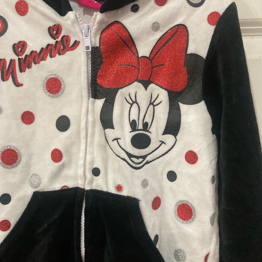 Disney Minnie Mouse velour black & white hoodie 6 - Picture 2 of 5